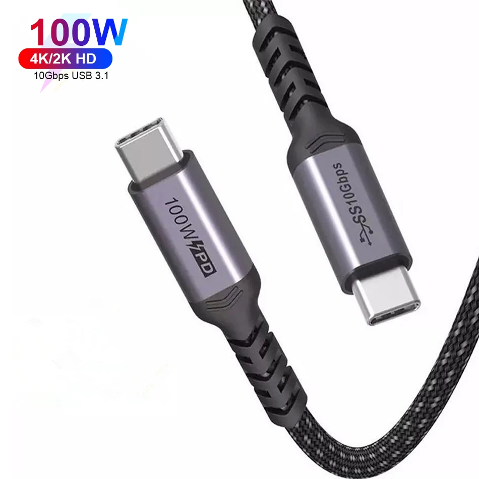 

High Quality USB3.1 4K 60 Hz 10 Gbps Type C To Type-c Data Cable PD 20V 5A 100W Fast Charging USB Cable for MacBook Phone