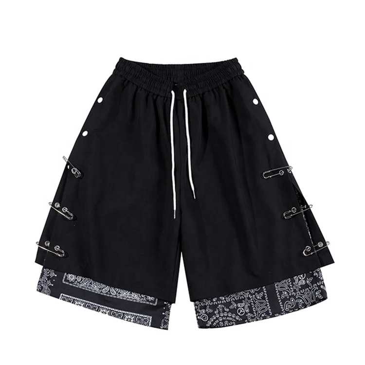 

Contrast Stitch Streetwear Half Pants Bandana Shorts Men, Black shorts