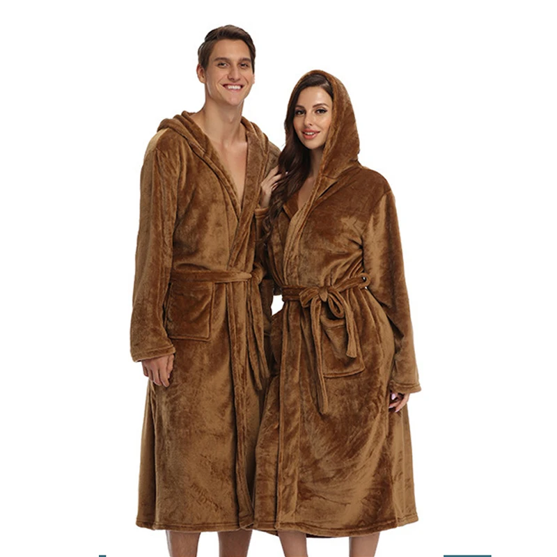 

50% Off Wholesale Flannel Bath Robe Designer Brown Private Label Customised Unisex Bathrobe, Customized color