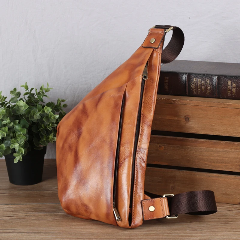 

Fashion Men Genuine Leather Shoulder Bags WaterProof Sling Bag Full Grain Cow Leather Men Chest Bag