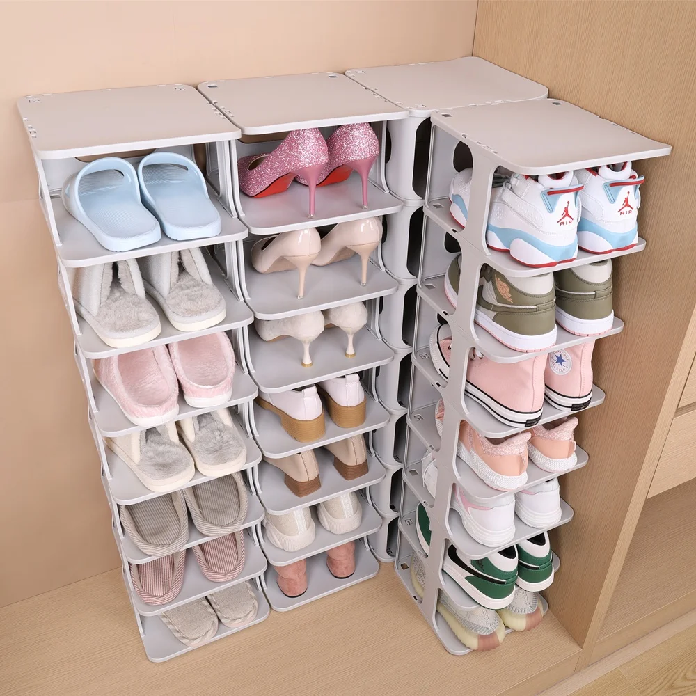 

2020 Amazon most popular HAIXIN 6 in 1 free combination shoe rack organizers DIY plastic multilayers shoe rack, Light grey