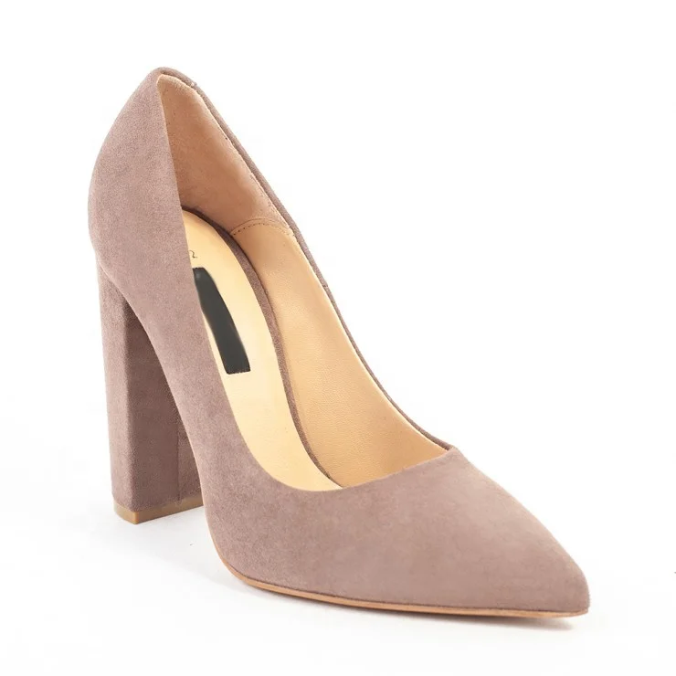 

Elegant Nude chunky heel pointed toe dress shoes Suede thick heel ladies high heel shoes