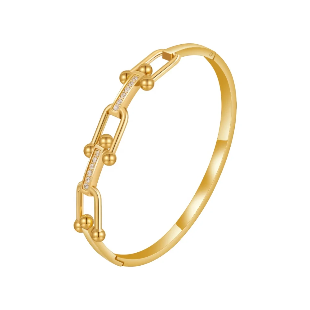 

Latest 18K Gold Plated Stainless Steel Jewelry U Shaped Horseshoe Buckle Zircon Cuff Bangle Trendy For Women Bracelet B232379