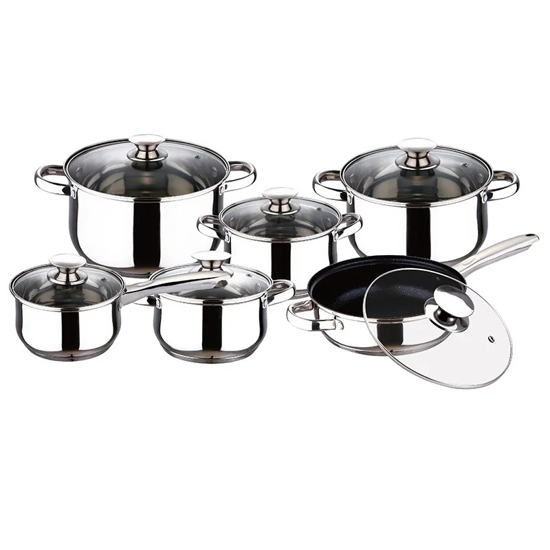 

12 pcs Pan and Casserole Cookware Set Stainless Steel Gold-Plated Handle with Frying Pan