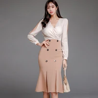 

Ol Style Cold Shoulder Ruffle Hem Office Dresses Women Formal