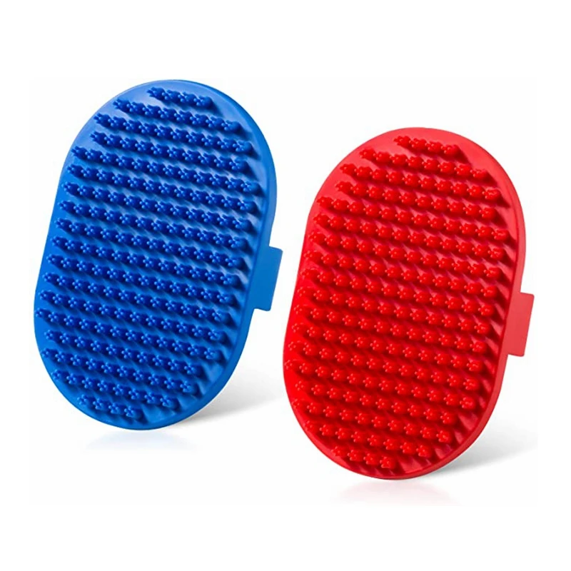 

Pet Shampoo Brush with Silicone Bristles for Massaging Grooming Removing Short Haired Dogs Cats Shedding Dog Rubber Bath Brush, Blue