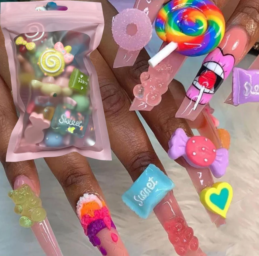 

30pcs Mix Nail Charms 2021 Kawaii Candy Mixed Dangle Charms For Nail Tips Rhinestones Decoration Flower 3D Nail Charms, Picture