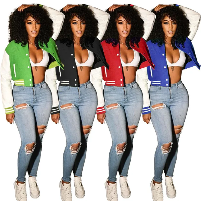 

women jackets and coats 2021 fashion streetwear varsity jacket women patchwork baseball jersey bomber short fall jacket woman