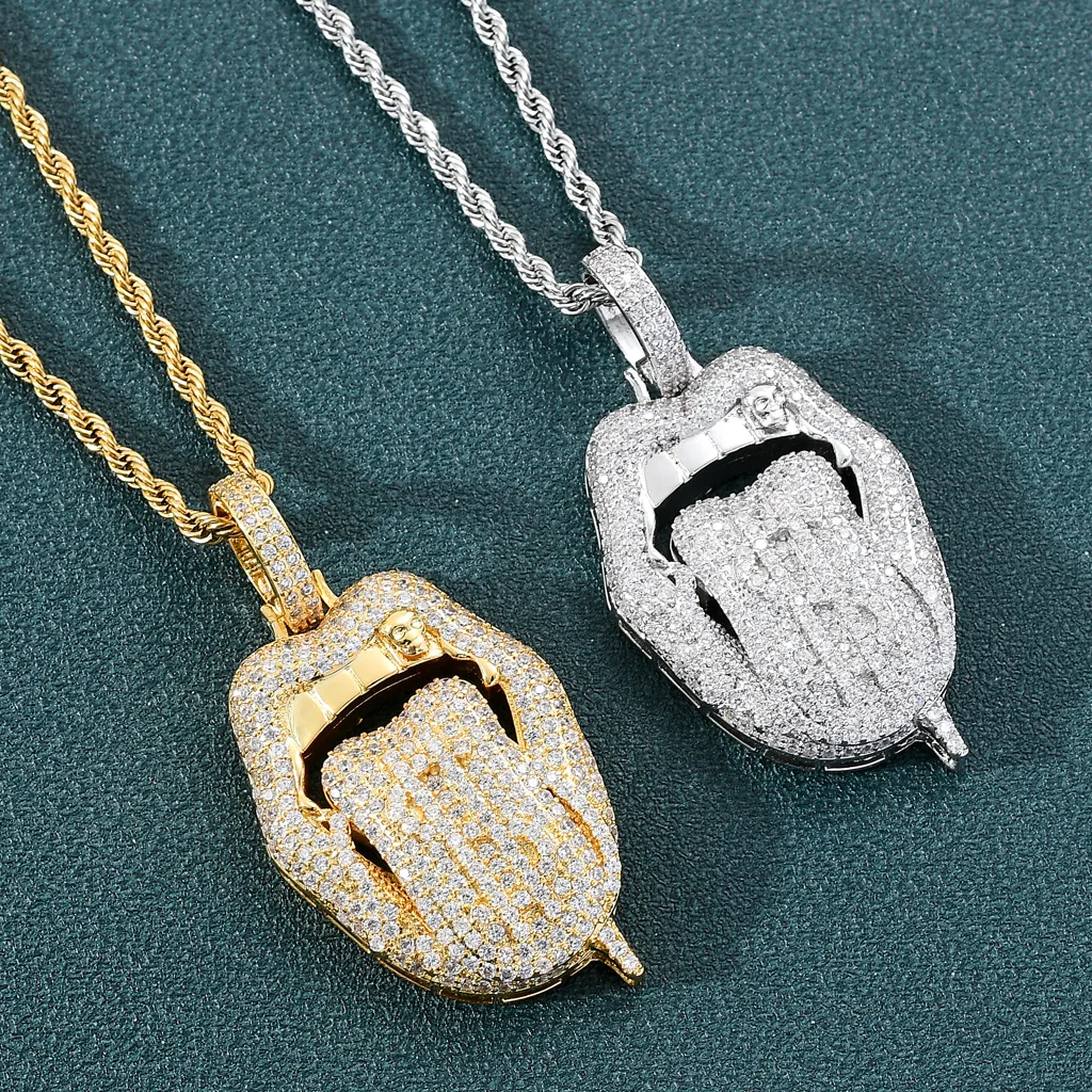 

hotselling cz iced out bling women men jewelry tennis chain dollar lip pendant necklace