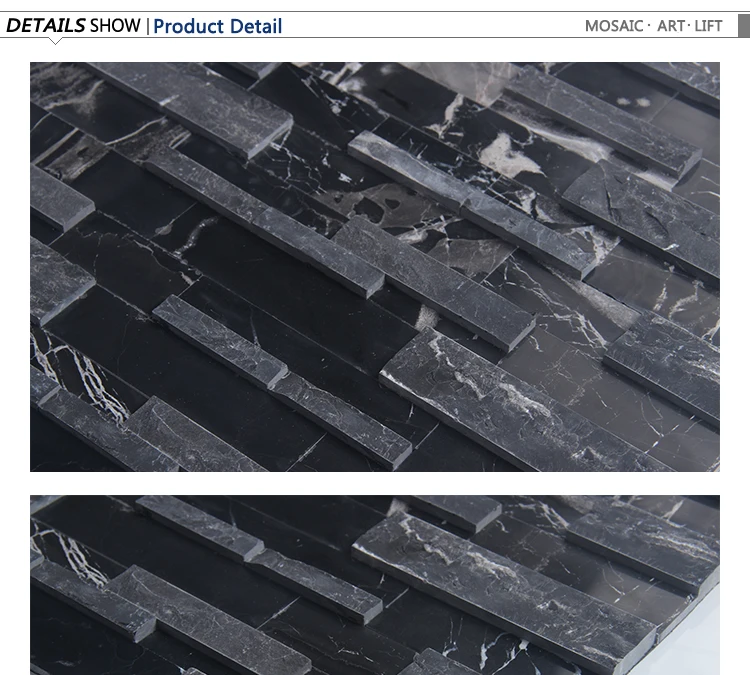 3D strip mosaic tile self adhesive wall decorative stone mosaic black marble free style pattern