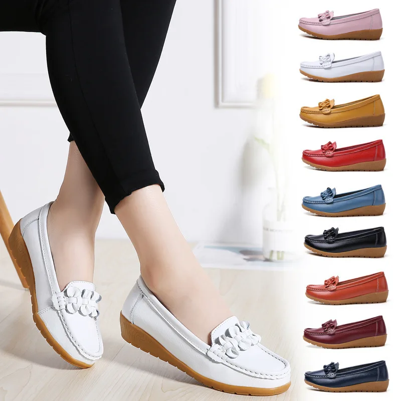 

Genuine Leather Fashionable Ladies Women Casual Gommino Nurse Flat Shoe