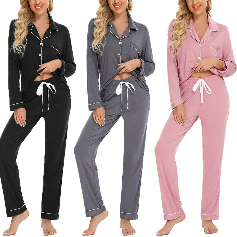 

OEM Christmas High Quality Women Custom Bamboo Viscose Pajamas with Long Sleeve, Customized color