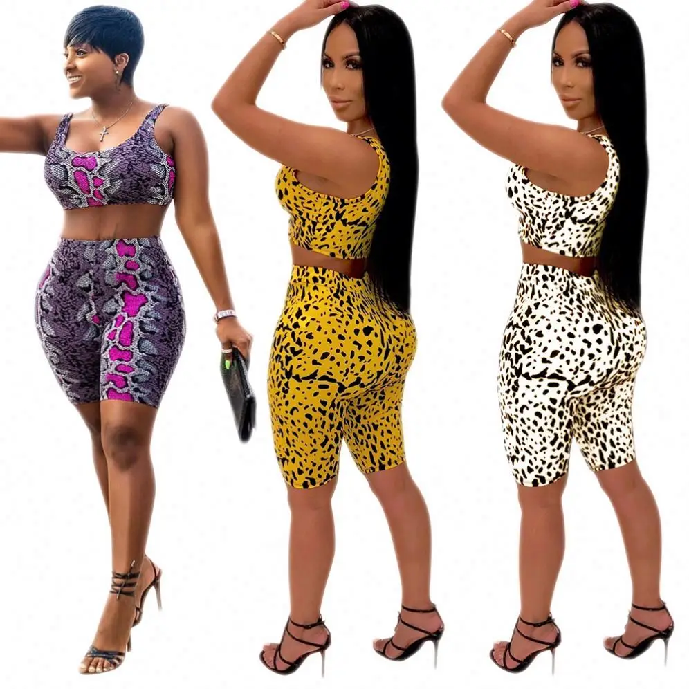 

Printed Sleeveless Crop Top And Hot Pants Sexy Club Suit Bodycon Womens Two Piece Short Set, As pictures showed