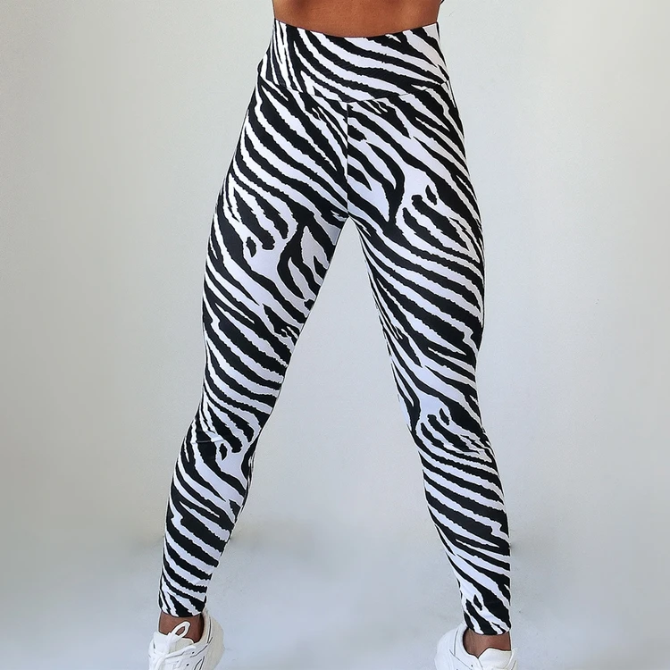 

High Waisted Fit Slim Zebra Printed Scrunch Butt Sports Athletic Gym Women Yoga Leggings