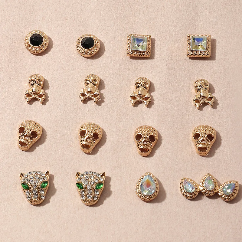 

New Style Personality Luxury Halloween Jewelry Animal Set Earring Rhinestone Skull Metal Halloween Earrings Set