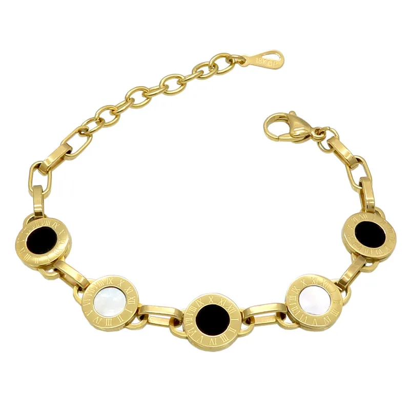 

Gorgeous Roman 18K Gold /Silver/Rose Gold Plating White Shell Black Resin Charm Bracelet Wedding Party Beads Bracelets For Women