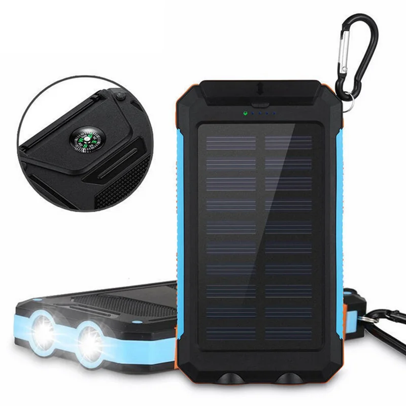

Solar Power Bank 20000mah Waterproof Battery Backup Charger Solar Panel Charger with Dual LED Flashlights for mobile