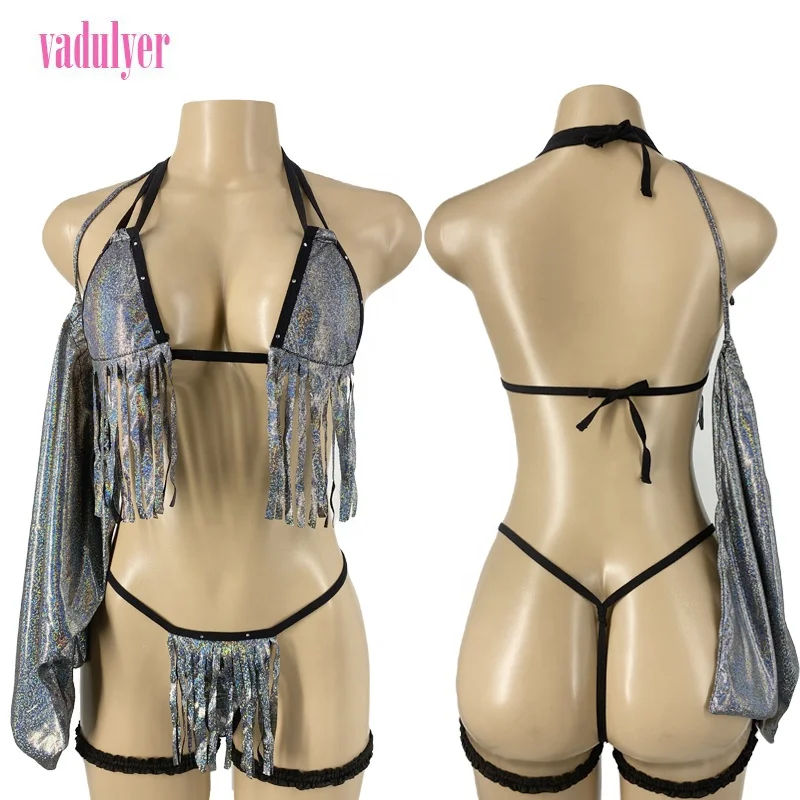

Vadulyer Wholesale Exotic Sequin Tassel New Zealand Rave Wear Set, Picture