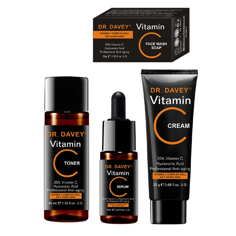 

DR.DAVEY Vitamin C Complete Facial Care Kit - 4-in-1 Anti-Aging Set with face cream, Serum, and Clear Dark Spots,Whitening