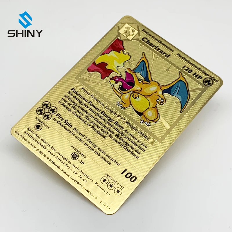 

Shining Charizard gold pokemon card metal New Trading Cards Game