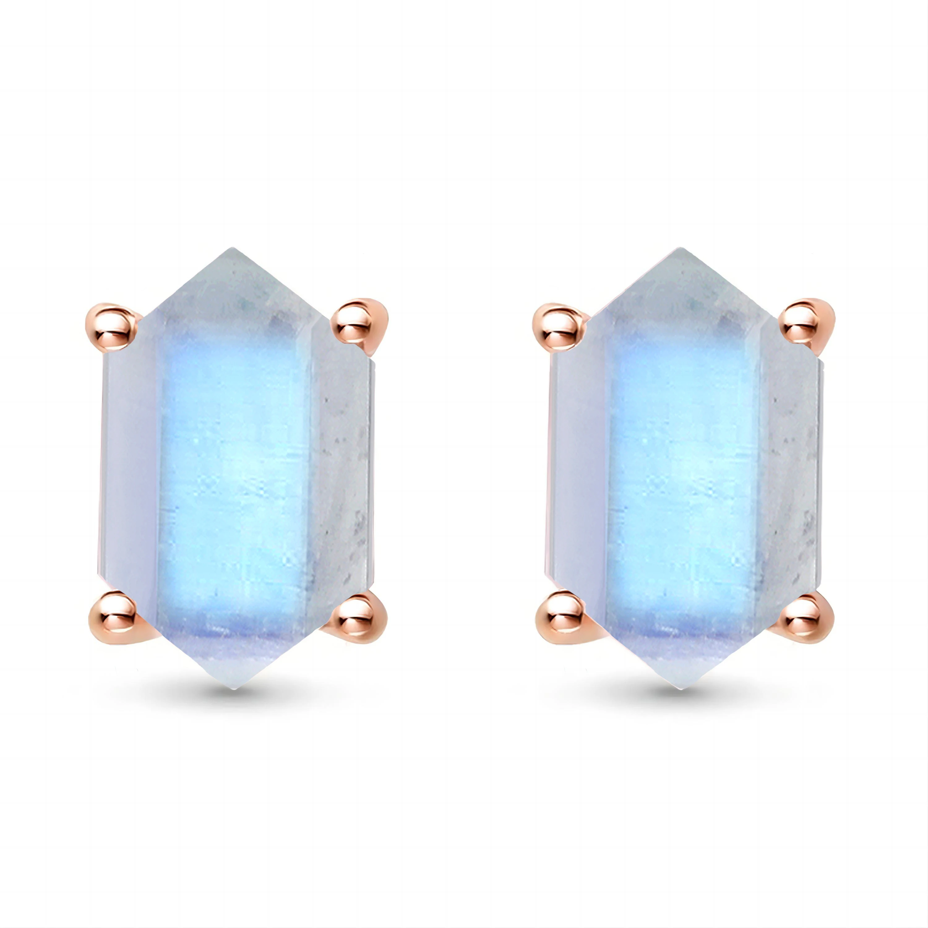 

925 Sterling Silver CZ Moonstone Studs Natural Blue Moonstone Stud Earrings Jewelry