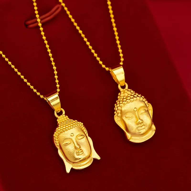 

Women's Small Buddha Head Pendant Necklace 24k Gold Plated Ping An Buddha Solid Pendant Necklace