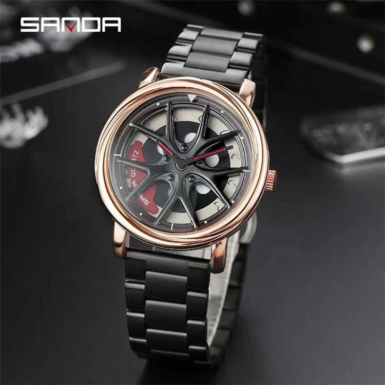 

SANDA Men Watch Personality Car Wheel 360 Degree Rotating Waterproof Quartz Wristwatch Women SANDA Top Brand Luxury