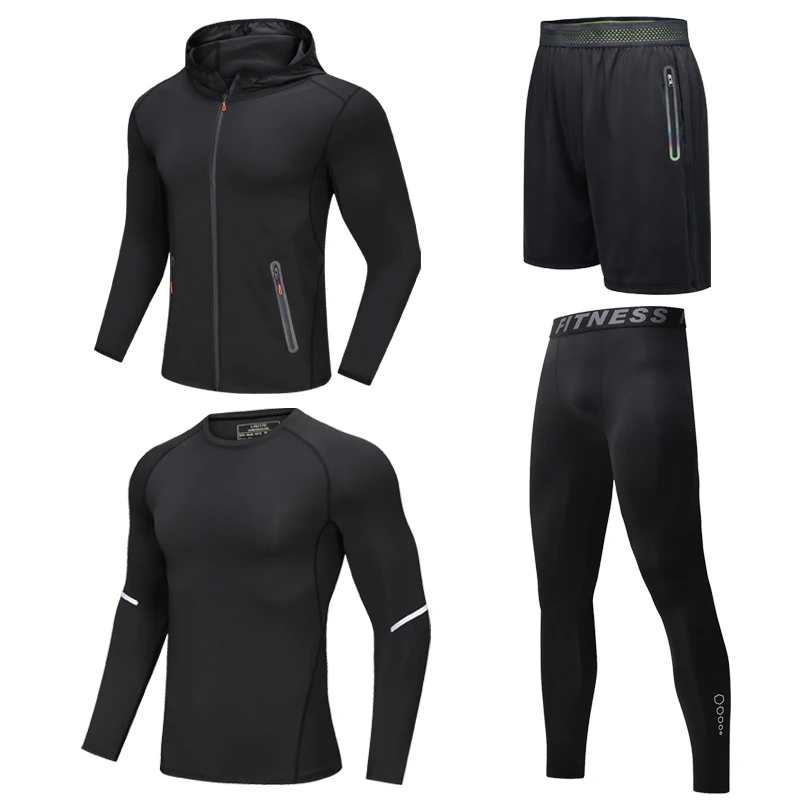 

Manufacturer sells sports suit men's fast drying clothes high elasticity running training suit sports 4 pieces