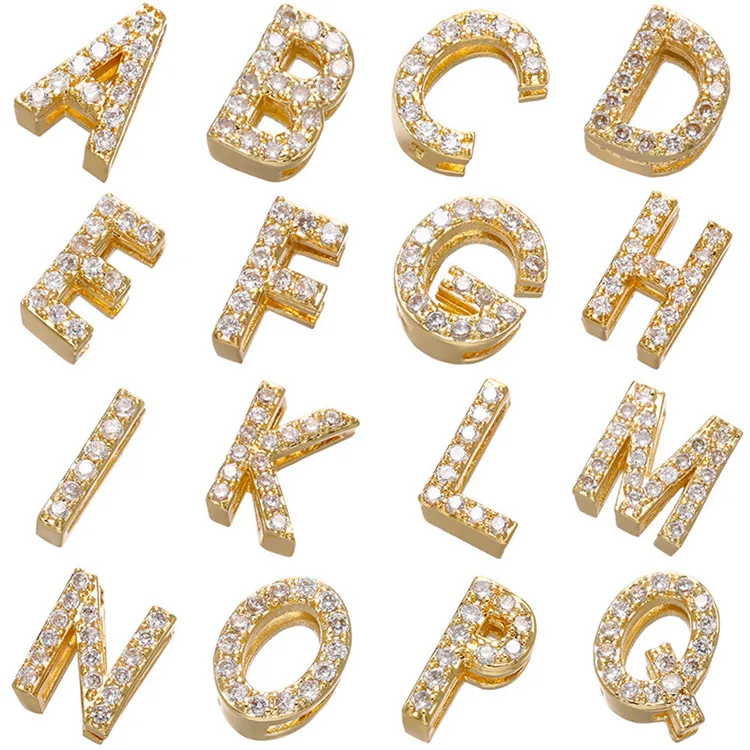 

SP Hot Selling Wholese Gold Rhodium Plated Rhinestone Brass Letter Alphabet Charms For Jewelries Making