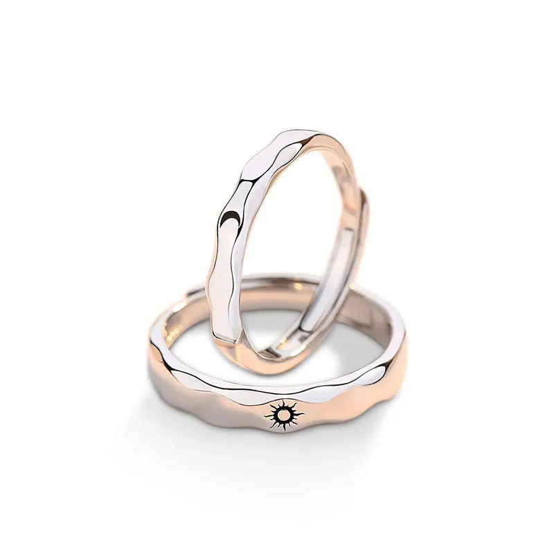 

Korean Style  Sun Moon Wave 925 Sterling Silver Engagement Wedding Couple Ring
