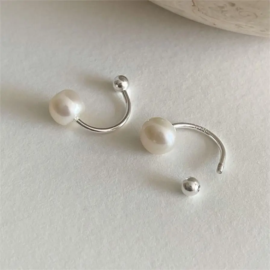 

VIANRLA Single Freshwater Pearl C shaped Curved Semicircular Earrings 925 Sterling Silver Elegant Women Jewelry Drop Shipping