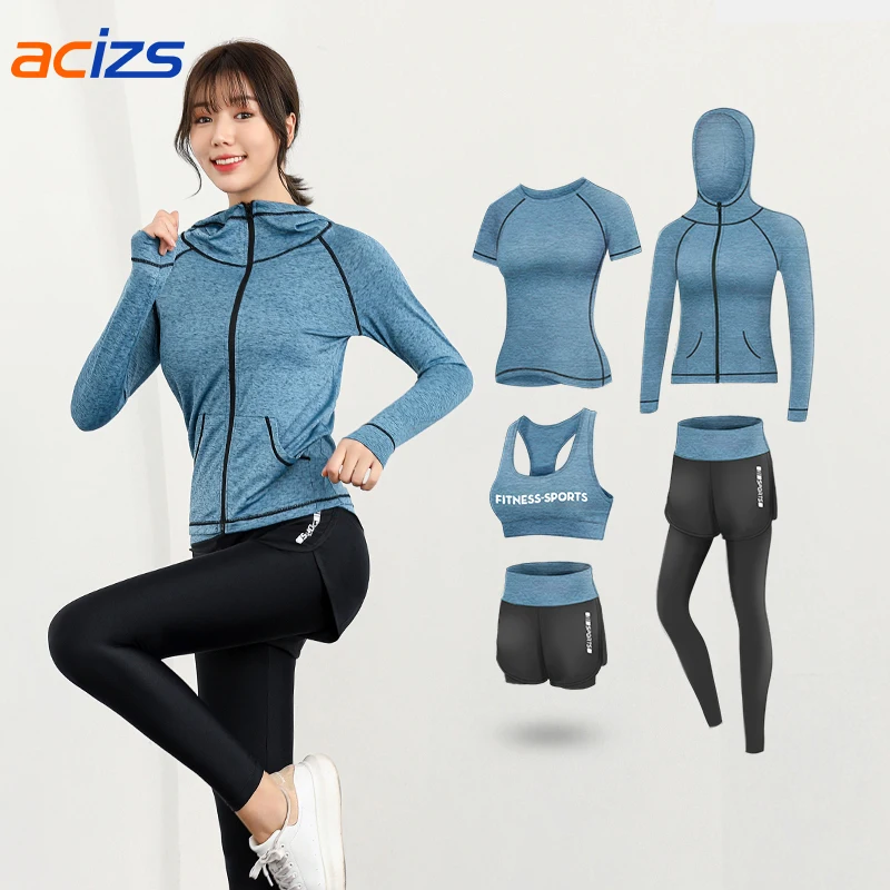 

Wholesale Fitness Suit Five Piece Sports Running Training Gym Apparel Soft Yoga Set For Women, 7 colors for you to choose