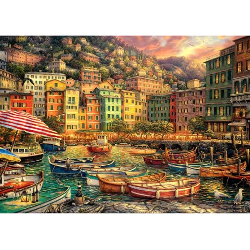 

Full Diamond Embroidery Landscape Houses and Boats 5D Diamond Painting Cross Stitch Mosaic Needlework Crafts Festival Gift