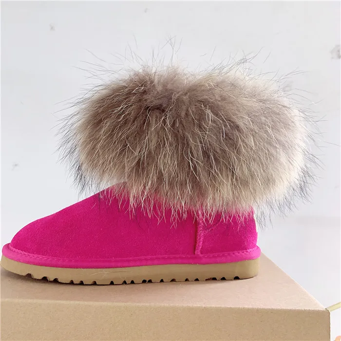 

New arrival hot sale colorful women kids ankle snow winter boots faux fox collar real wool fur warm boots