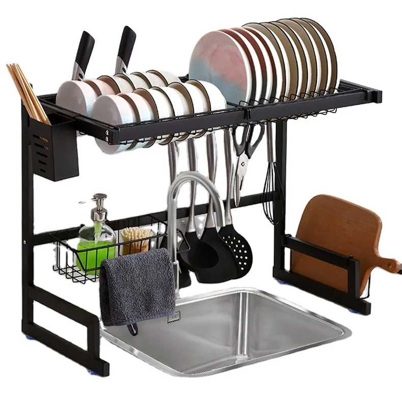 

Dishes drain rack Kitchen multifunctional stainless steel sink upper bracket, Black/sliver