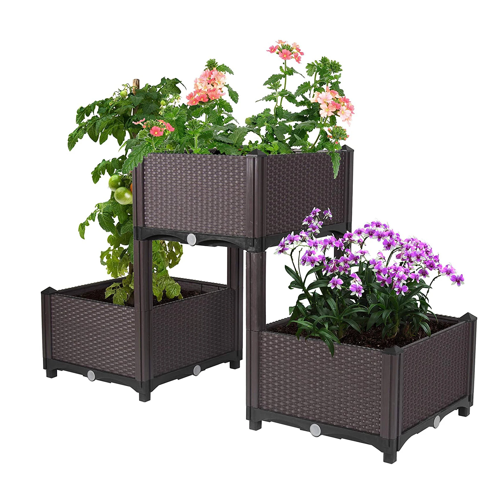 

Rectangular Raised Garden Bed Kit Indoor Outdoor Plastic Planter Grow Box for Fresh Vegetables, Herbs, Flowers & Succulents, Brown