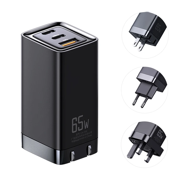 

custom logo 3 ports GaN 65w high power PD 3.0 USB-C USB-A fast charger