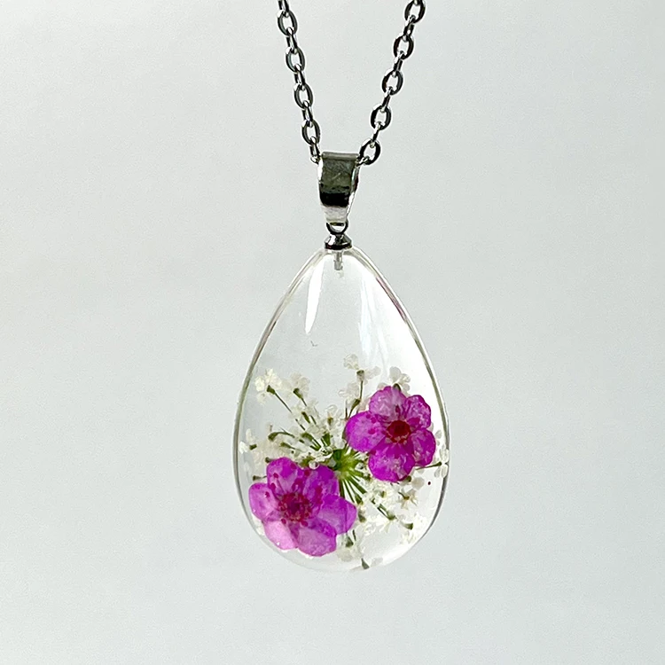 

Ivy New design tear drop necklace narcissus flower pendants resin dried flower charms