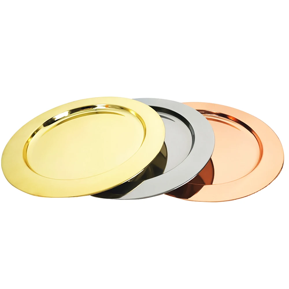 

IKITCHEN Custom home hotel Dinner Plate Dishes gold food charger plates Decorative Round Wedding Plate Stainless Steel, Silver