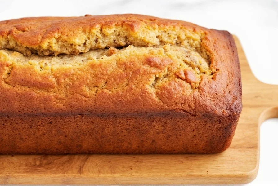 Perfectly baked banana cinnamon bread with golden crust and visible cinnamon swirls on wooden cutting board