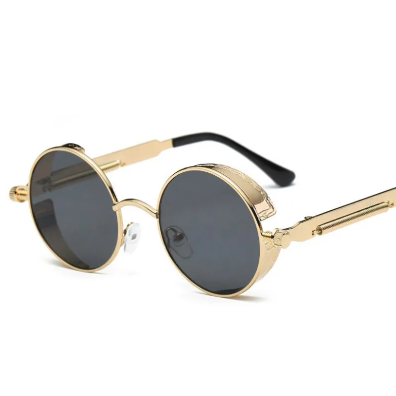

2021 New personality circle metal spring feet steam punk round vintage sunglasses