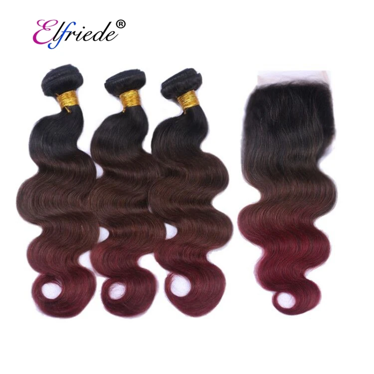 

#T 1B/4/99J Body Wave Ombre Hair Bundles with Lace Closure 4"x4" Brazilian Remy Human Hair Wefts with Closure JCXT-343