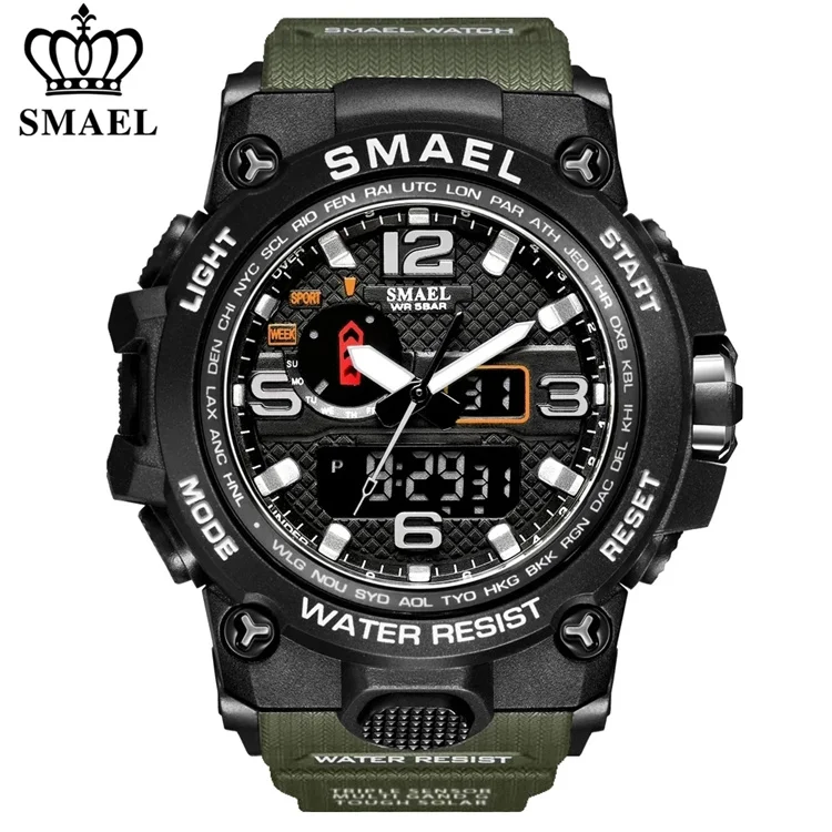 

SMAEL 1545 Men Sports Reloj Dual Display Analog LED Electronic Quartz Wristwatches Waterproof Swimming Military Digital Watch
