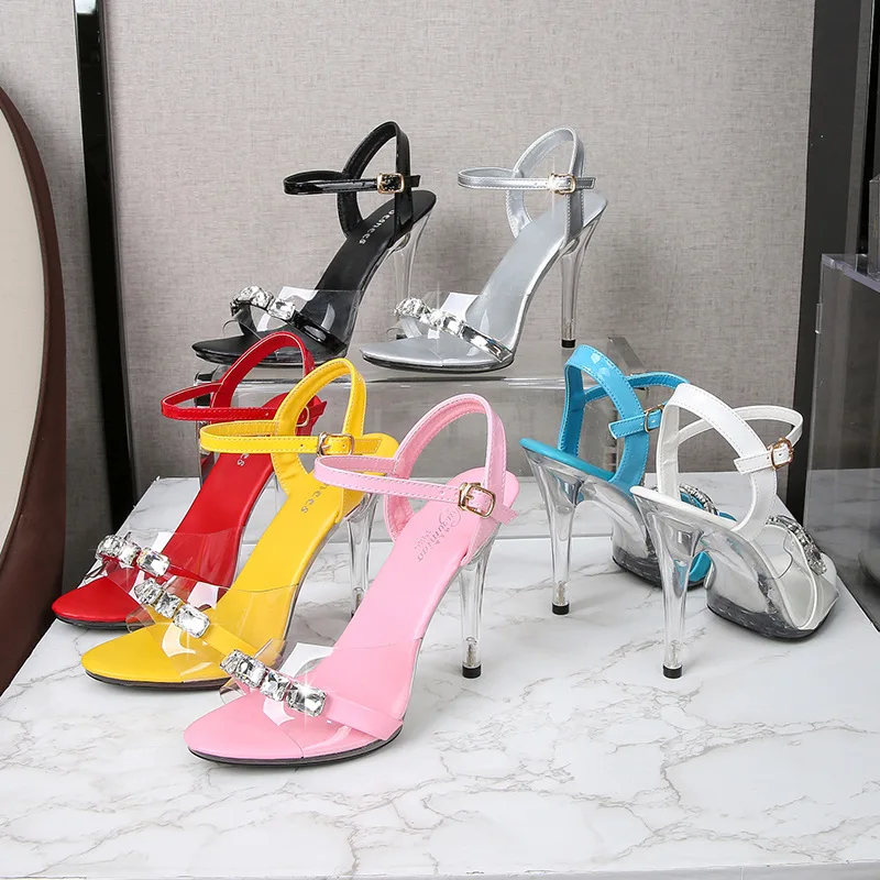 

High Heels Shoes For Women Sexy 11cm Bar Transparent Sandals Appeal Shoes Large Shoes High Heels Platform, Black, white, yellow, red, pink, light blue, silver