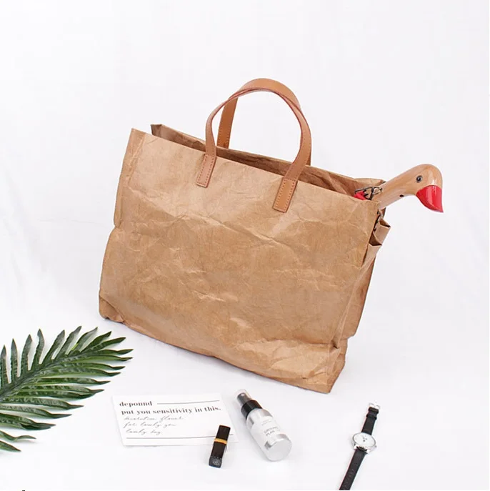 

wholesale fashion washable kraft paper tyvek paper tote bag shopping bag