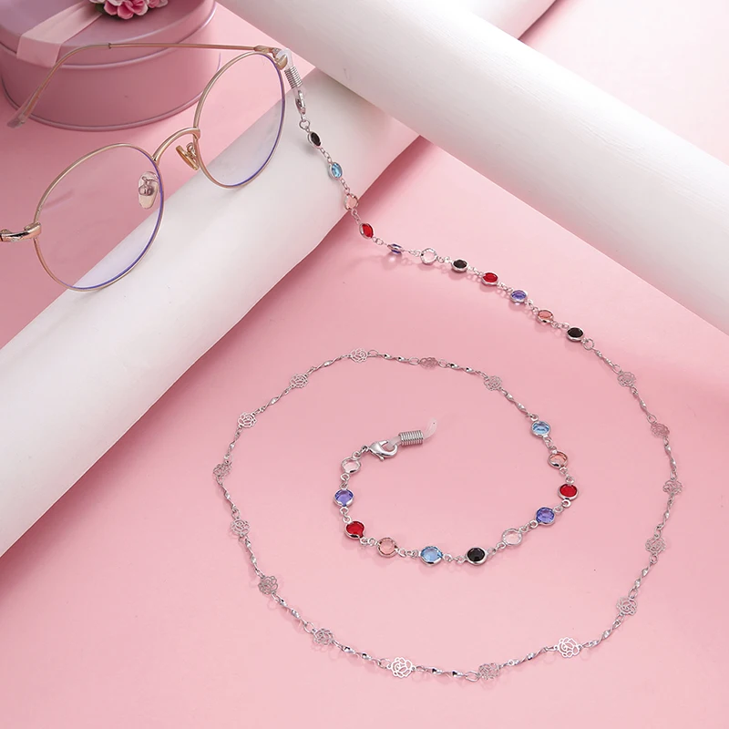 2020fashion Crystal Glasses Chain Sunglasses Colorful Rhinestones