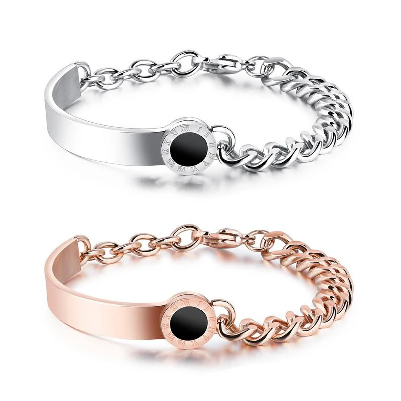 

Titanium steel Roman numerals asymmetric bracelet rose gold lady bracelet (SK1122), As picture