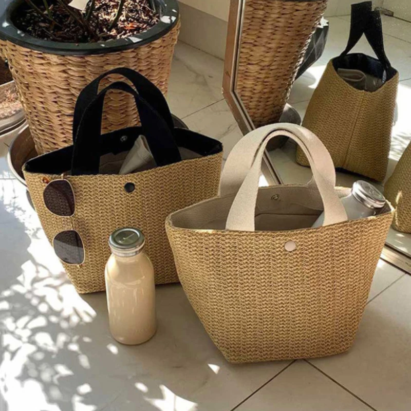 

Hot Selling Women Fashion Bags Vintage Straw Tote Bag Woven Shoulder Handbag Beach Bag For Women