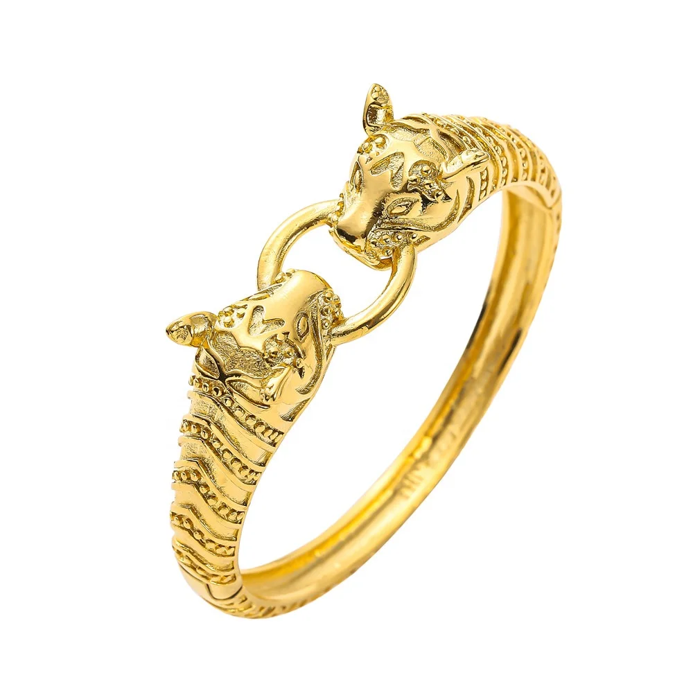 

18k gold jewellery African leopard head Bangles for Women's Gold Color Dubai Jewelry Ethiopian Bangle Arab Bracelets Bridal Gift