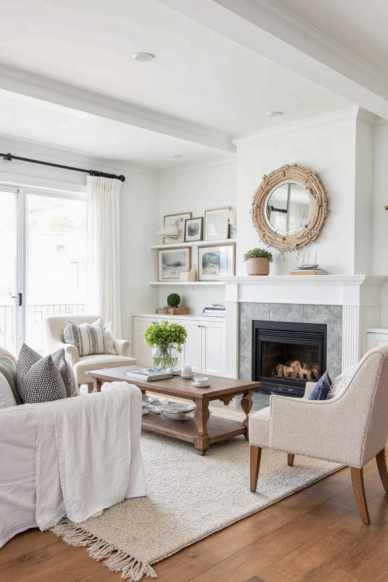 Scandinavian-style kids playroom with neutral tones and wooden toys